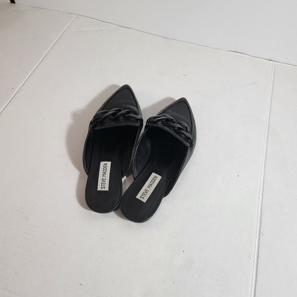 Steve Madden Fleur Pointed Toe Mules Sz 6.5M Womens Black Leather